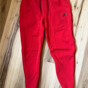Nike Mens Red Fleece Joggers with Black Logo